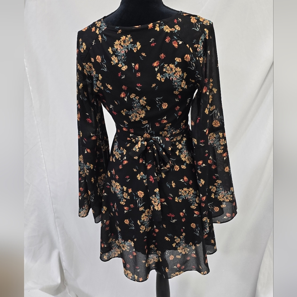 Free People women XS lilou floral‎ v-neck long sleeve bell sleeves dress whimsy - Picture 8 of 8